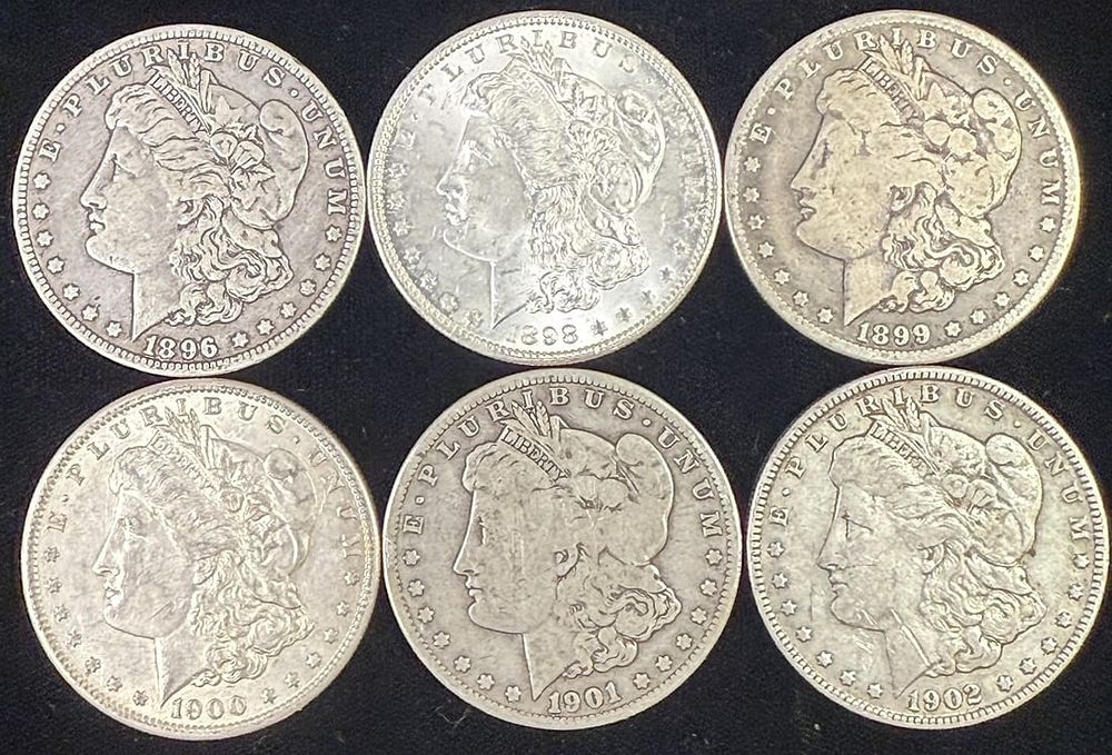 Morgan Silver Dollar Group 1896–1902 Mixed Date Collection (6). Group of six United States 