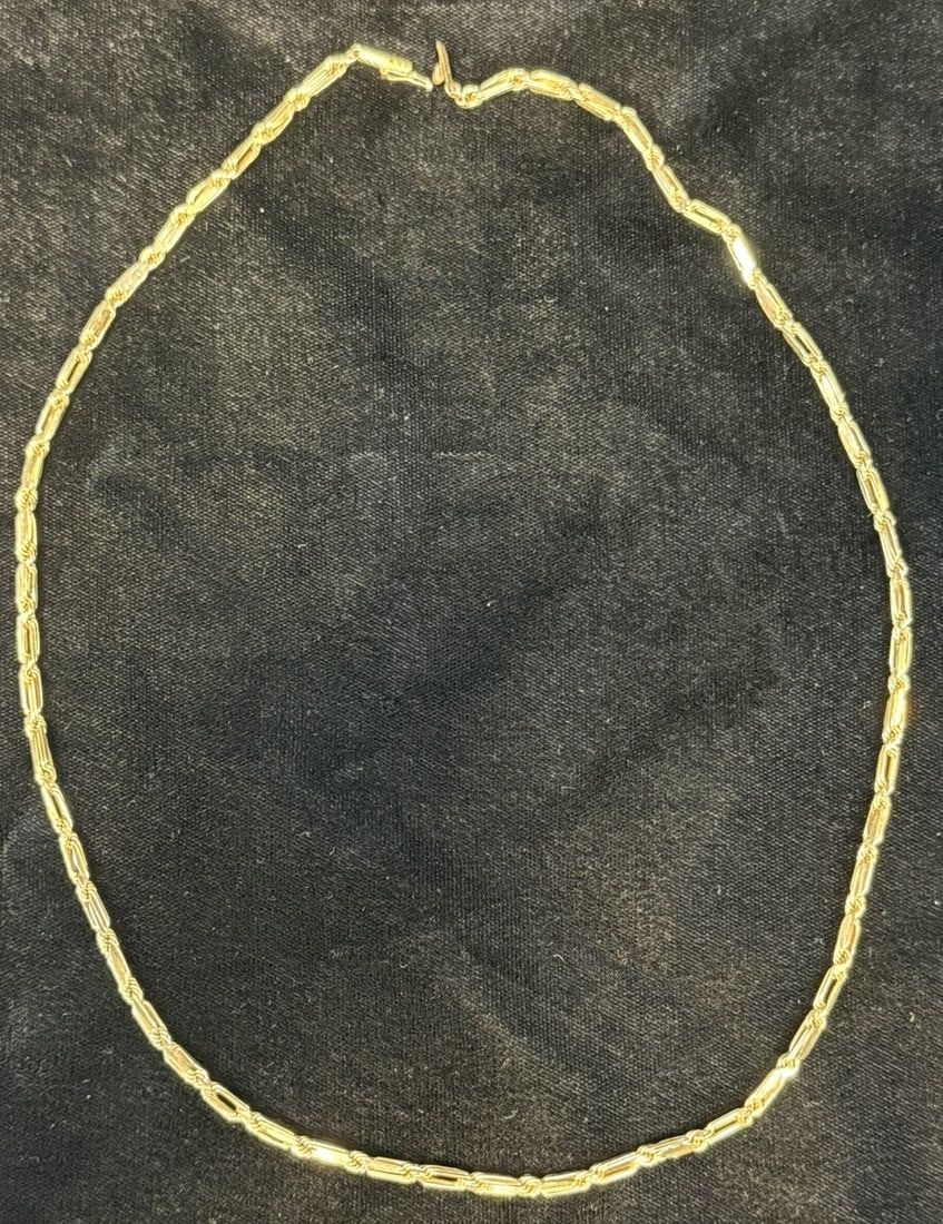 Lot 179: 14K Yellow Gold LChain Necklace 20" Bar & Rope Design 5.19g