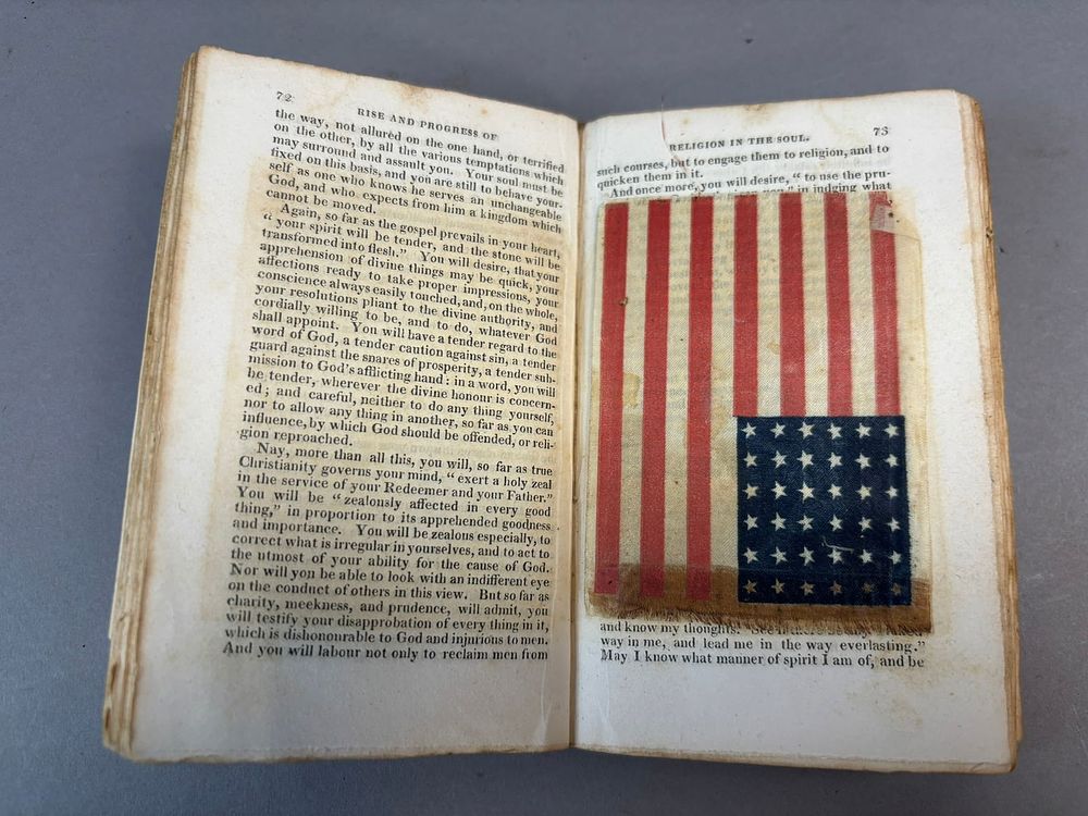 Lot 224: 19th C Philip Doddridge Rise & Progress Religion Pocket Book w 36 Star Flag