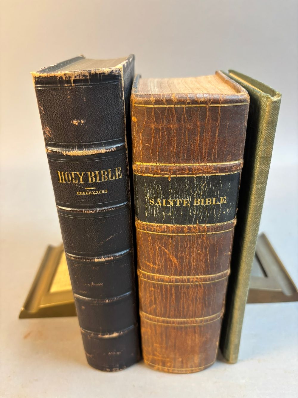 Lot 256: Antique Bibles Religious Books Oxford Bible 1872 French Bible 1826 Quaker