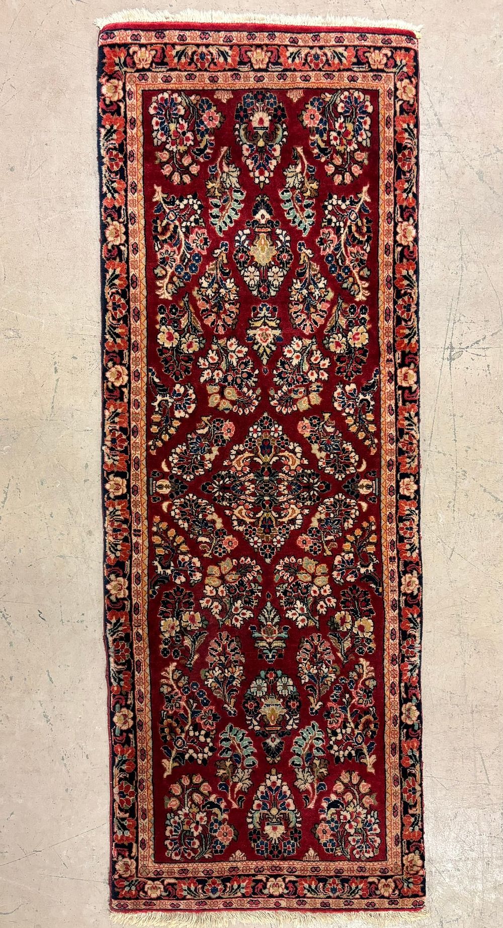 Lot 293: Persian Hand Knotted Wool Runner Rug Red Floral Medallion Carpet 6x2