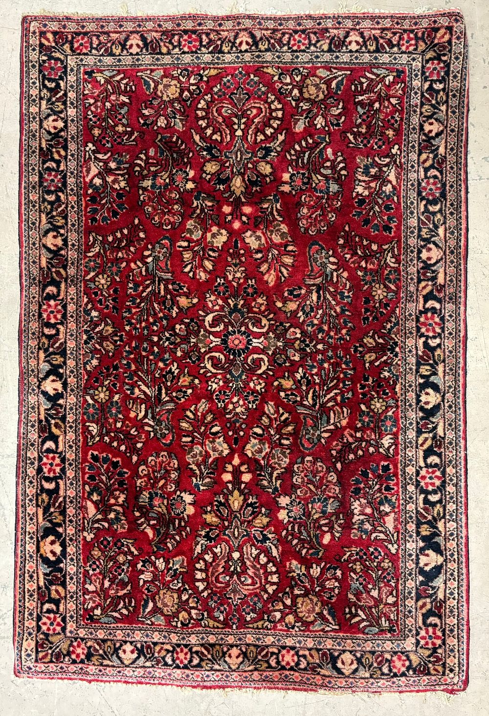 Lot 294: Persian Hand Knotted Wool Rug Red Floral Medallion Oriental Carpet 5x3
