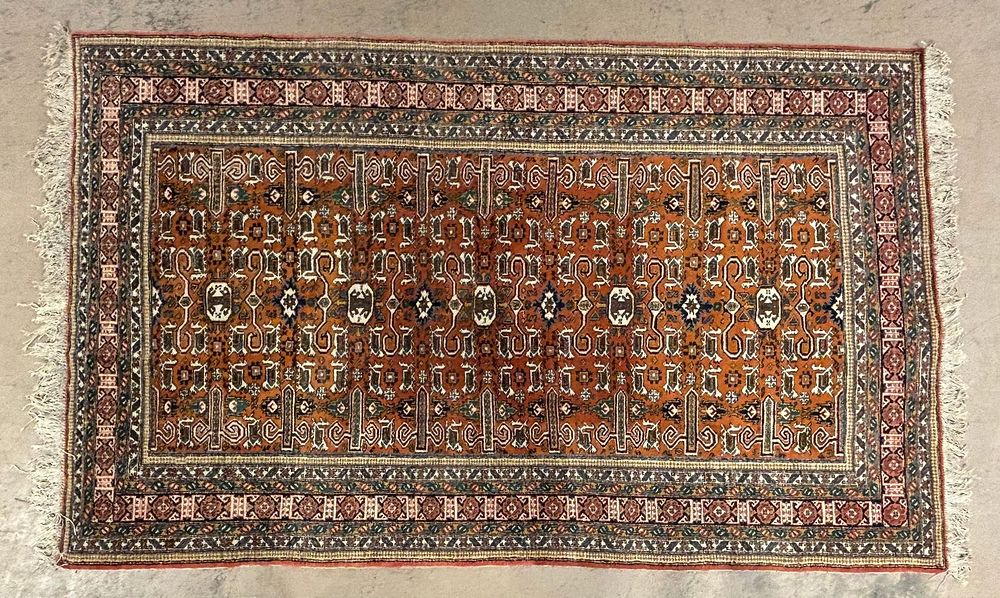 Lot 296: Hand Knotted Persian Hamadan Runner Rug Geometric Wool Carpet 108"x68"