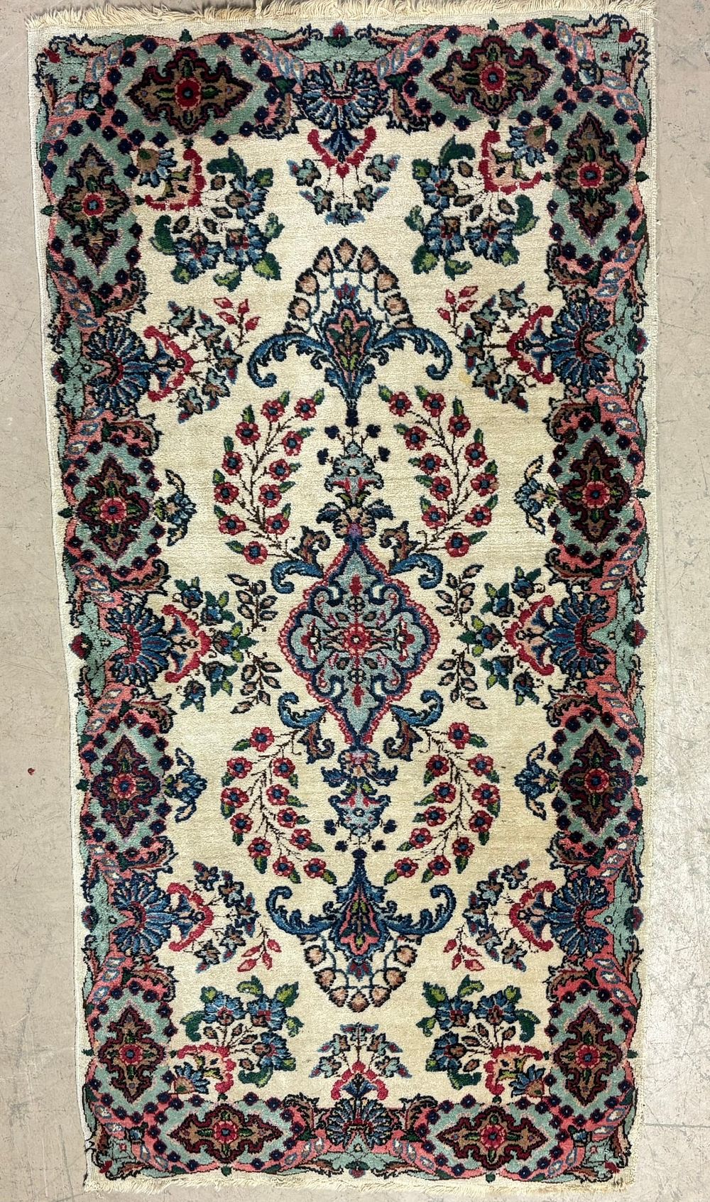 Lot 299: Hand Knotted Persian Style Wool Rug Floral Medallion Ivory Field 2x4