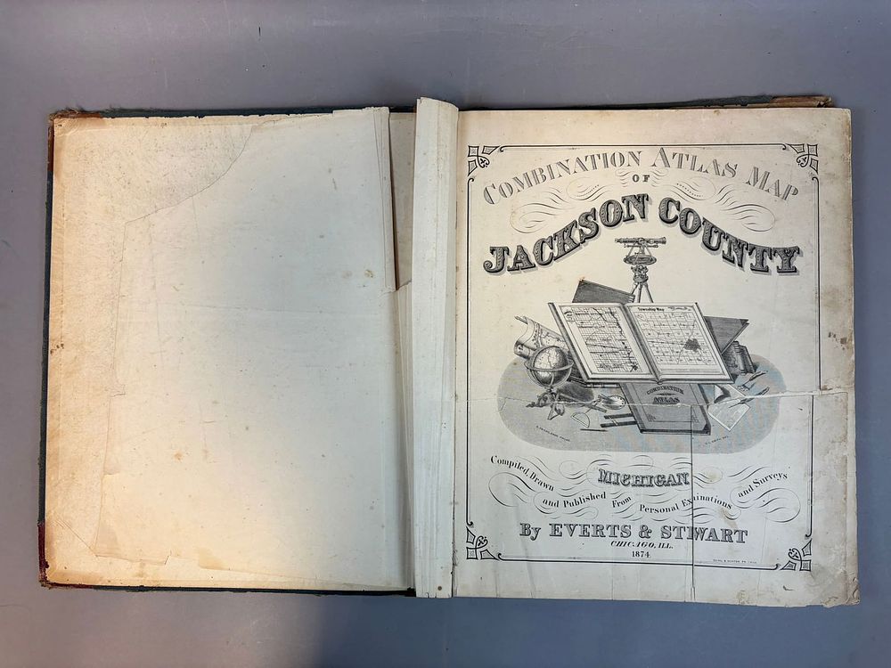 Lot 302B: 1874 Everts & Stewart Atlas Map of Jackson County Michigan Illustrated
