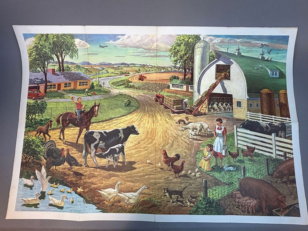 Lot 302C: 1957 World Book Encyclopedia Farm Scene Educational Poster Lloyd Jones