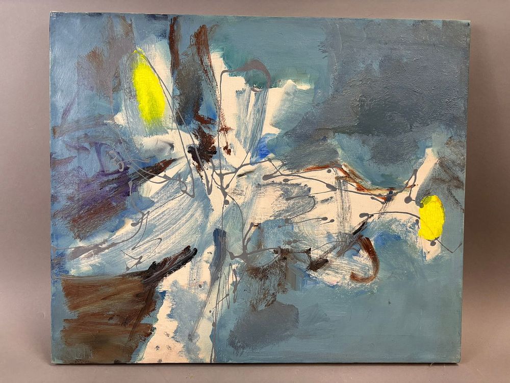 Lot 327: Abstract Oil Painting Modernist Composition 24x20 by Schafer Jackson Michigan