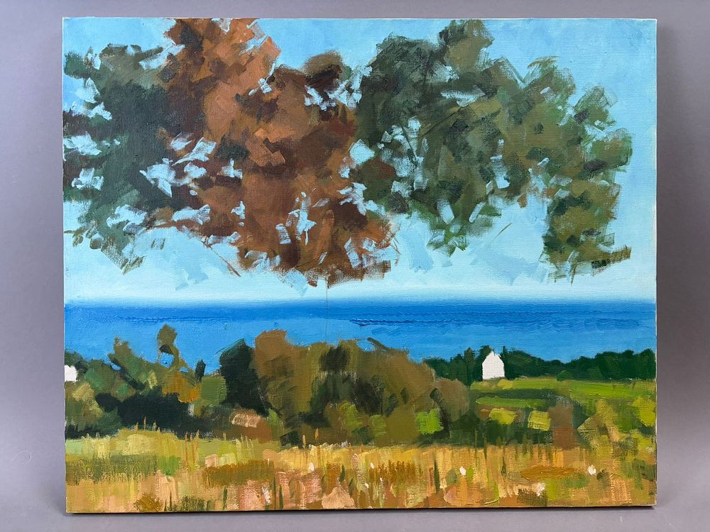 Lot 329: Henry Schafer Jackson Michigan Landscape Oil Painting Lake Farm Scene 24x20