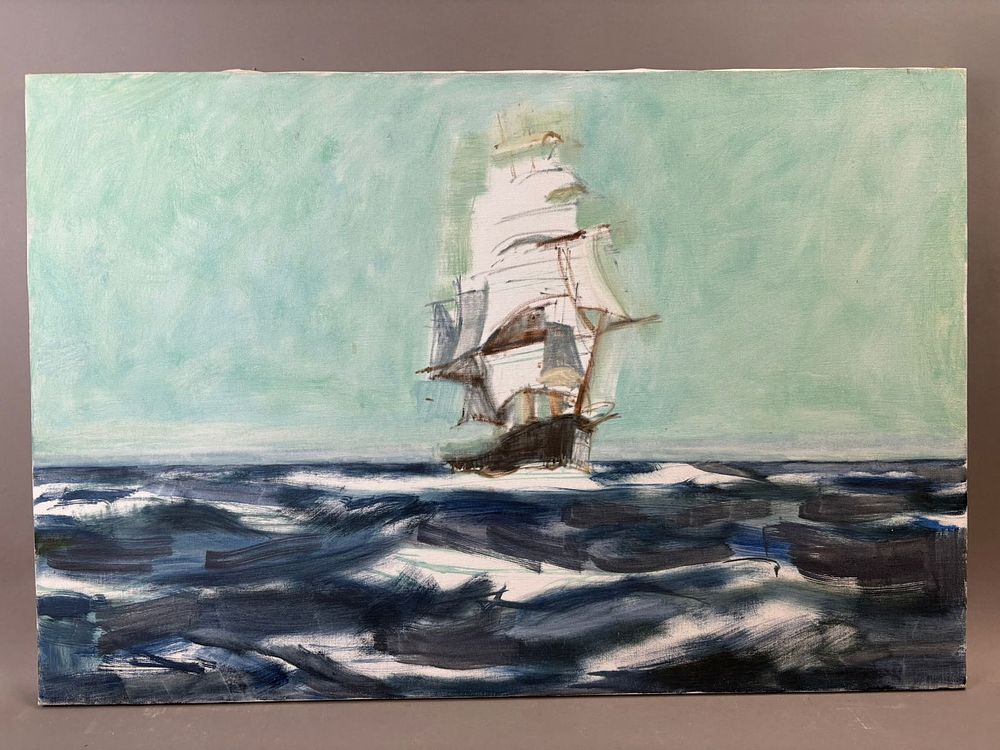 Lot 343: Henry Schafer Sailing Ship at Sea Oil Painting Nautical Seascape 36x24