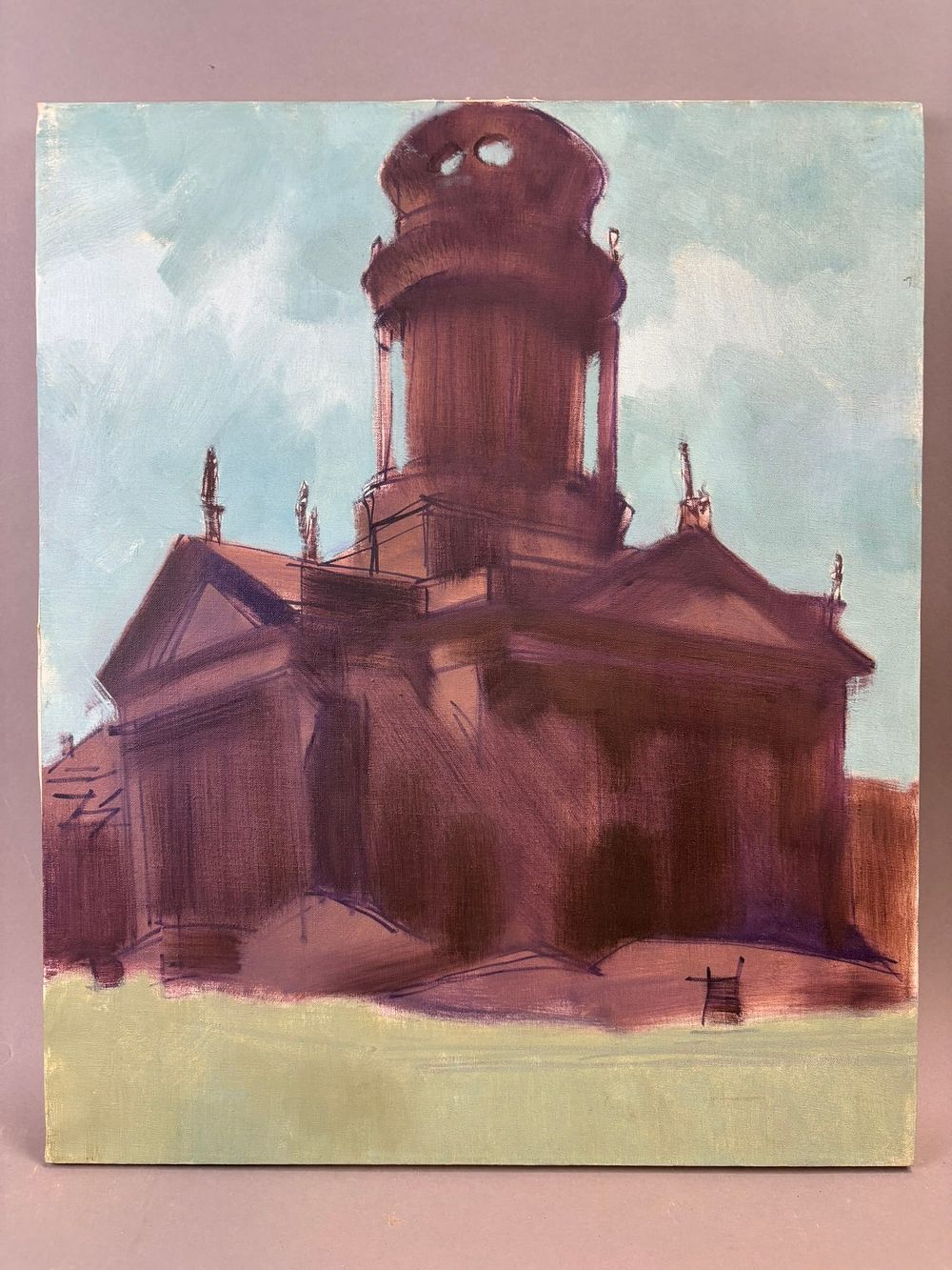 Lot 344: Henry Schafer Architectural Study Building w/ Dome Oil Painting 20x24