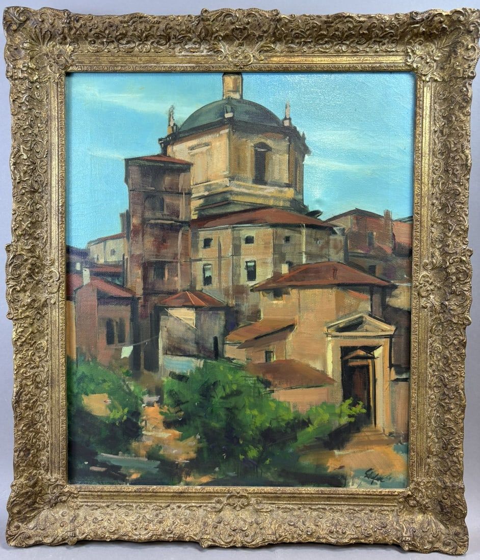Lot 353: Henry Schafer European Church Landscape Oil Painting Framed 20 x 24 Canvas
