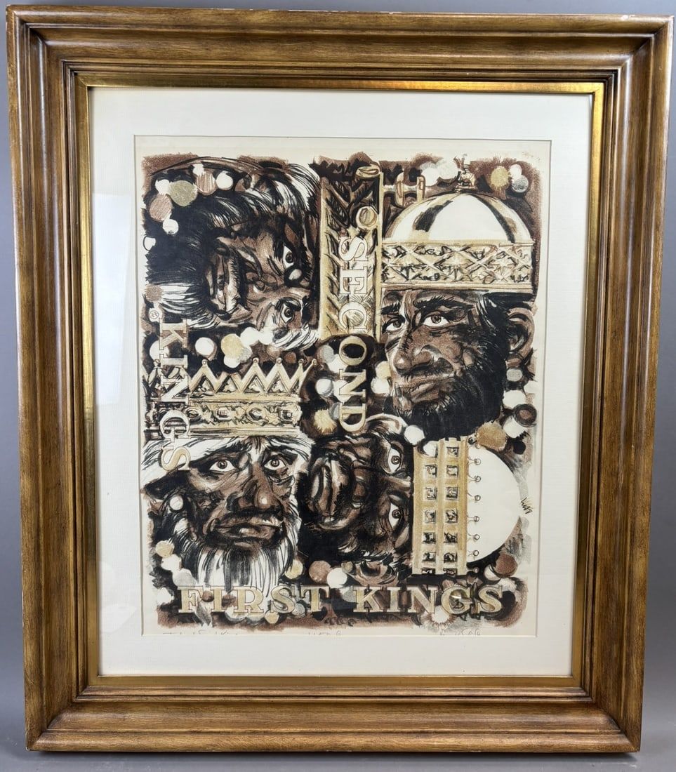 Lot 354: First Kings Second Kings Biblical Illustration Mixed Media Painting Framed