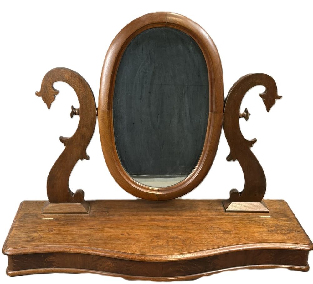 Lot 355: Antique Victorian Walnut Shaving Mirror Stand Serpentine Base