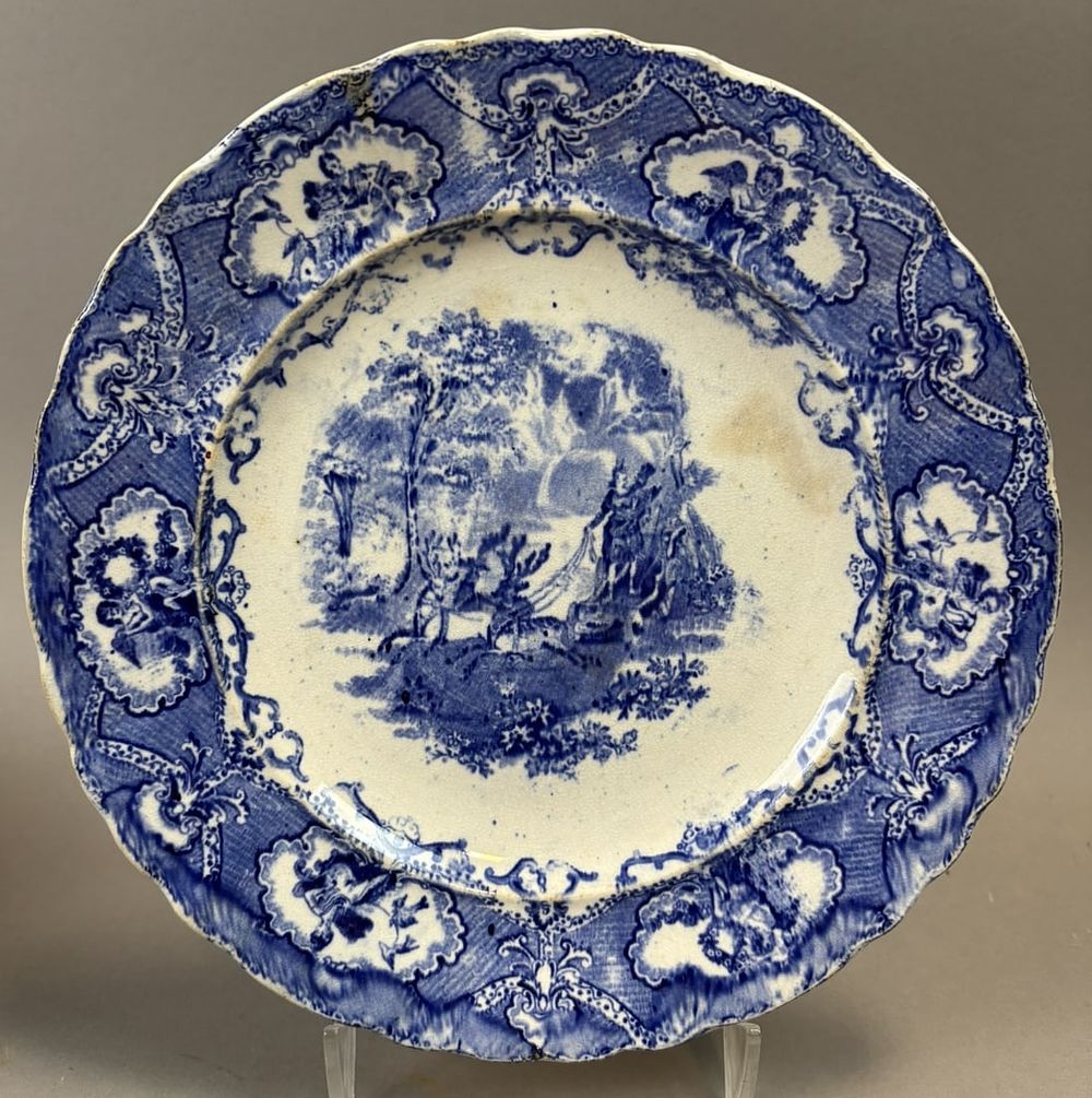 Lot 364: J & W Ridgway Staffordshire Blue Transferware Scenic Plate c1820s