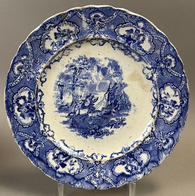 J & W Ridgway Staffordshire Blue Transferware Scenic Plate c1820s. Early 19th century 