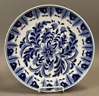 Delft Blue Hand Painted Charger Floral Scroll Decoration 10.25 Inch Plate. Decorative Delft 