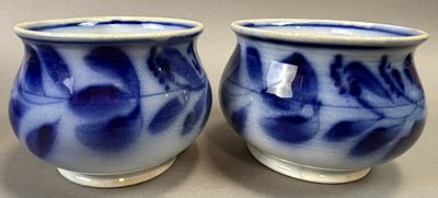 Pair Blue & White Hand Painted Porcelain Salt Cellars Open Salts. Pair of blue and white hand 