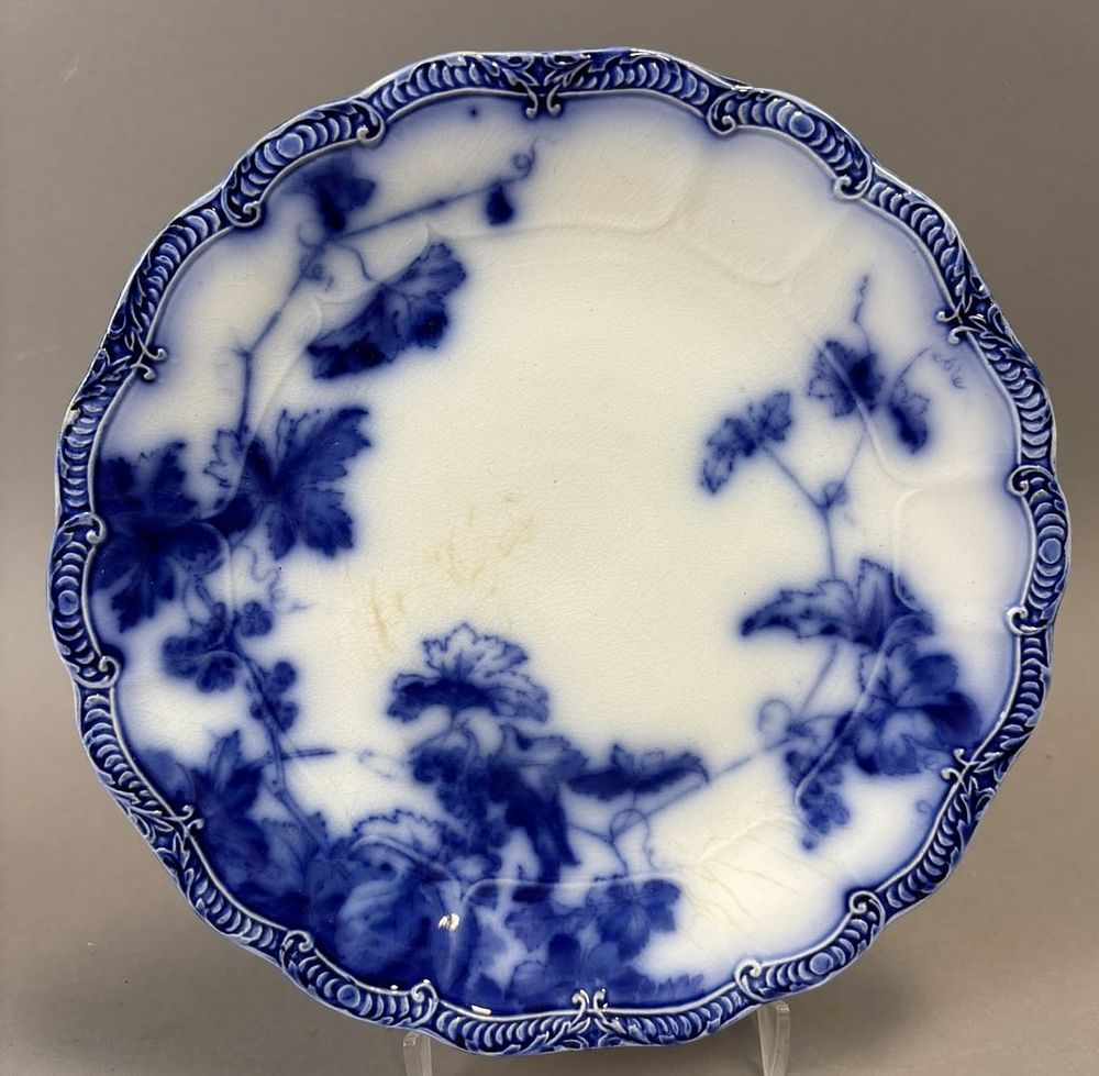 Lot 374: Lonsdale England Flow Blue Semi Porcelain Plate Grape Vine Pattern 10"
