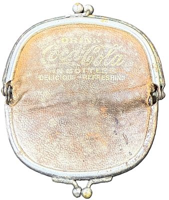 Antique Early 1900s Coca-Cola Leather & Metal Frame Advertising Coin Purse. Vintage Coca-Cola 