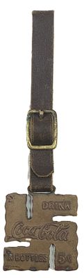 Early 20th Century Coca-Cola GOOD LUCK Copper Watch Fob Swastika & Leather Strap. Vintage 