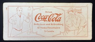 Early 1900s Drink Coca Cola w/ Soda Jerk 5 Cents Coke Ink Blotter. Vintage Coca-Cola advertising 