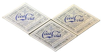 Early Coca-Cola Paper Bottle Labels Atlanta GA 6? Oz Minimum Volume Lot 3. Lot of three early 