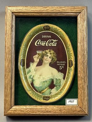 1907 Coca-Cola Oval Tin Tip Tray Woman Relieves Fatigue 5? Advertising. Early 1907 Coca-Cola 