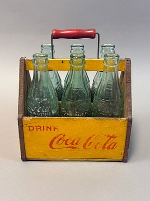 Vintage Coca-Cola Wooden 6 Bottle Carrier w Embossed Coke Bottles Crate. Vintage Coca-Cola 