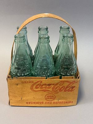 Vintage Coca-Cola Wood 6 Bottle Carrier w Bentwood Handle. Vintage Coca-Cola six bottle wood 