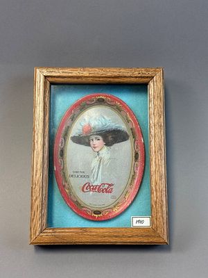 Framed 1910 Coca-Cola Oval Tin Tip Tray Hamilton King Girl Advertising. Original 1910 Coca-Cola 