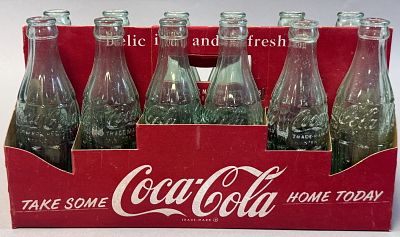 The Bottle Master Twelve 1950s Cardboard Coca Cola Carrier w/ Michigan Bottles. Vintage 