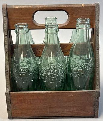Vintage Coca-Cola Wooden 6 Bottle Carrier w Embossed Coke Bottles Crate. Vintage Coca-Cola 
