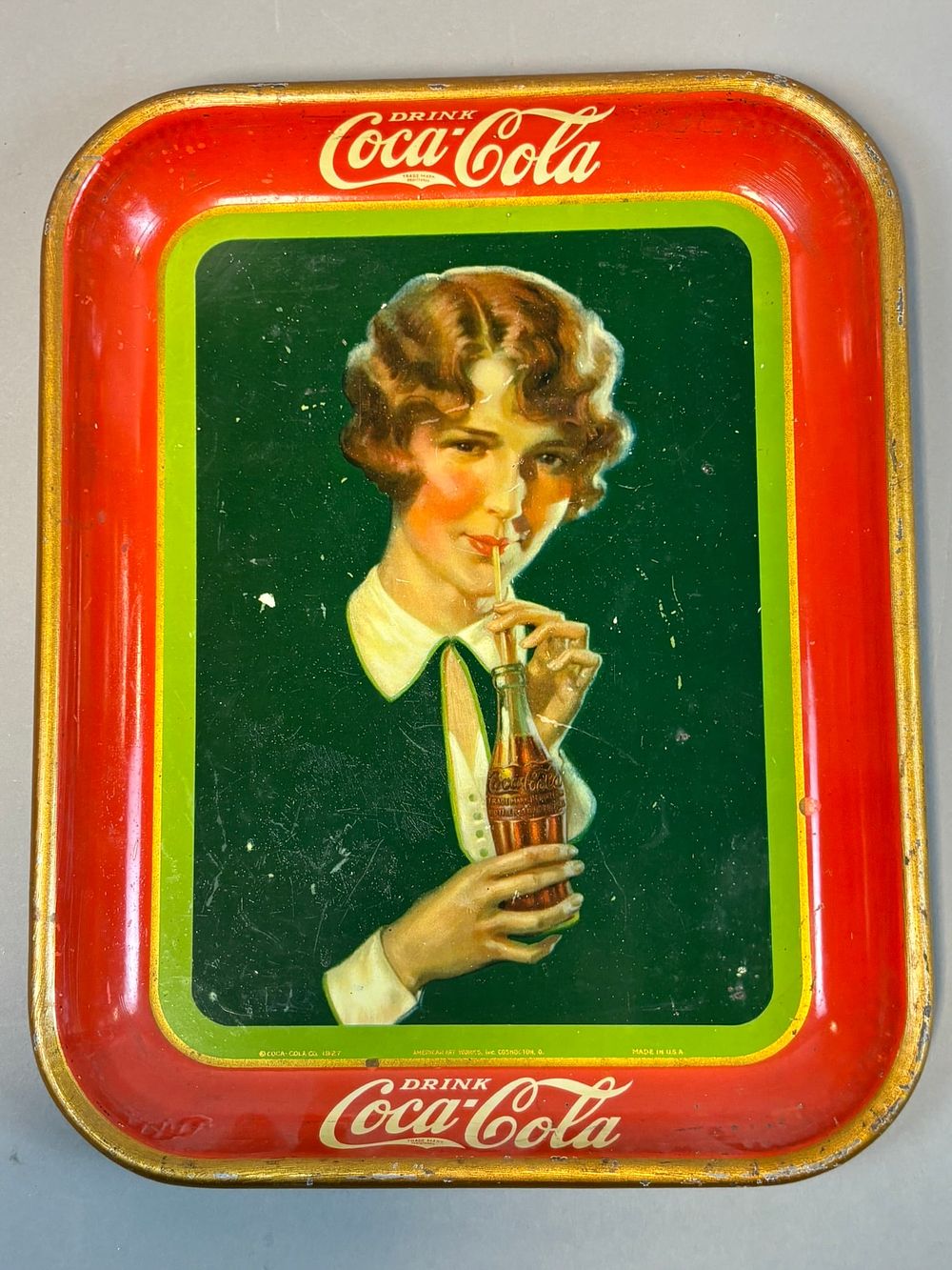 Lot 160: 1927 Coca Cola Bobbed Hair Girl Tin Litho Advertising Serving Tray Sign
