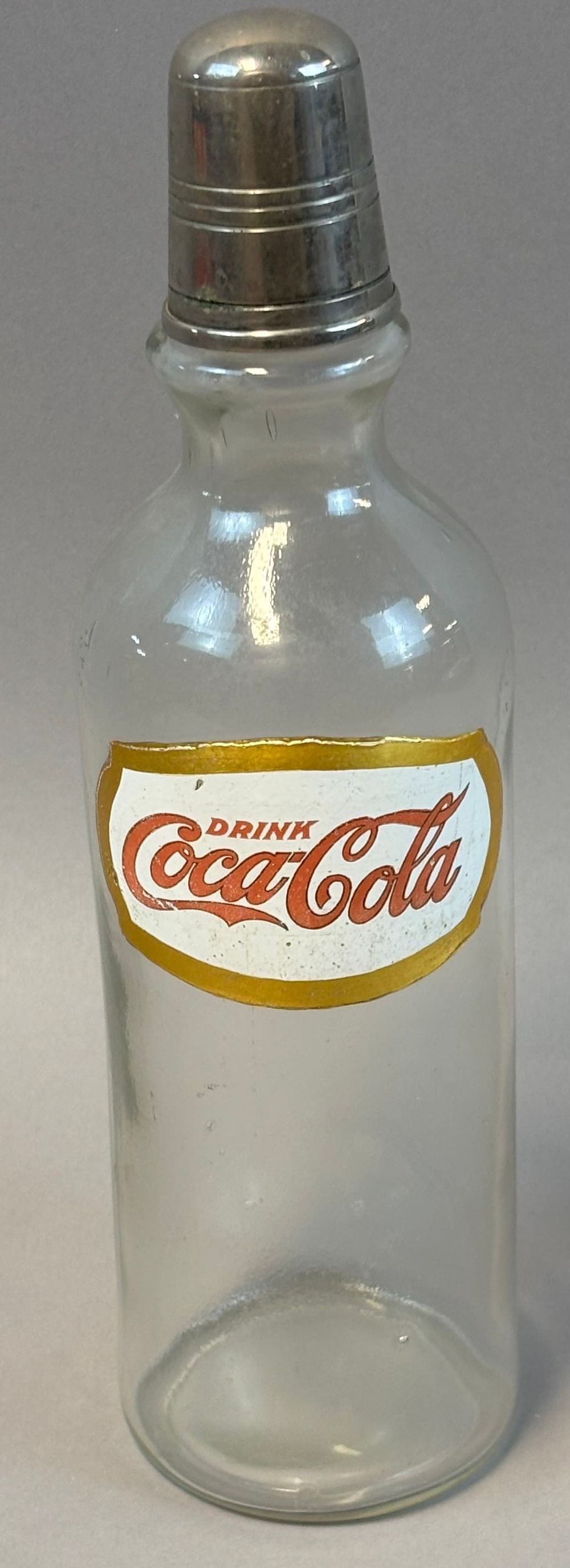 Lot 166: Antique Coca Cola Syrup Bottle w/ Cap Bar Back Gold White Red Label Rare