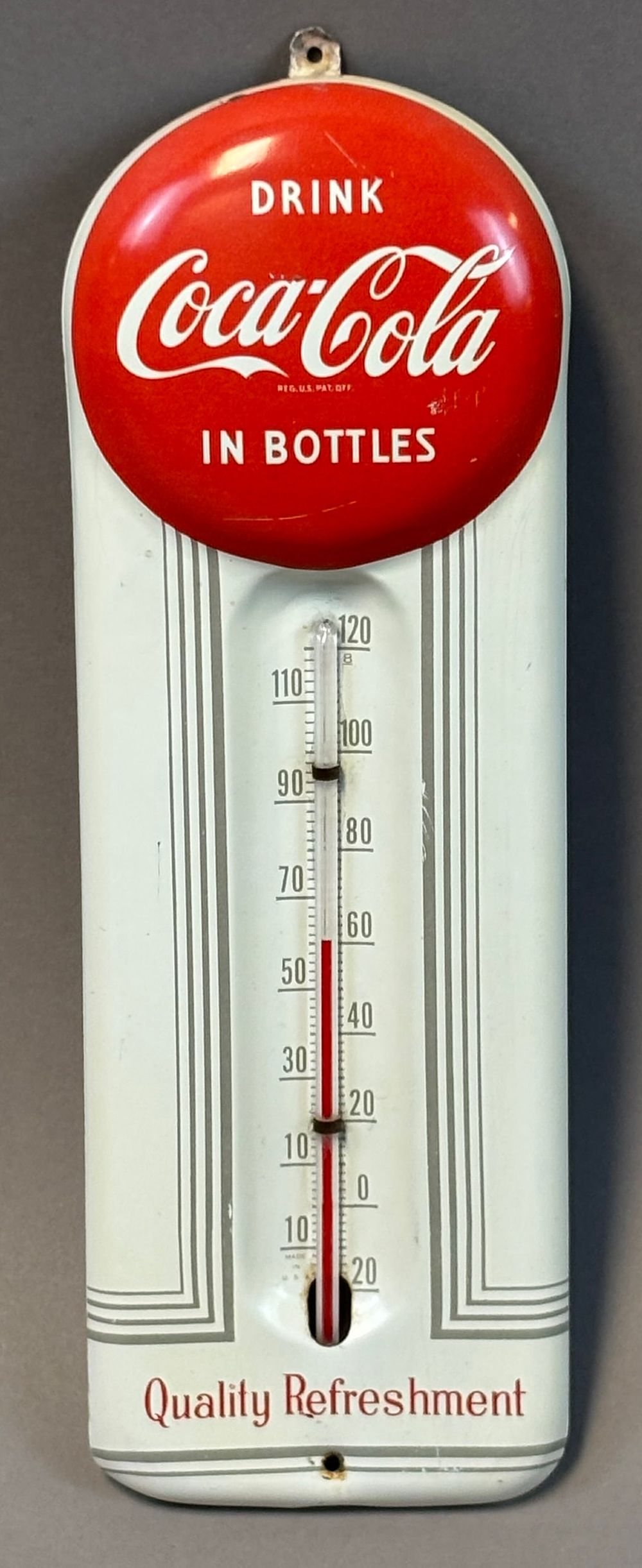 Lot 171: Drink Coca Cola Bottles Quality Refreshment Tin Advertising Button Thermometer