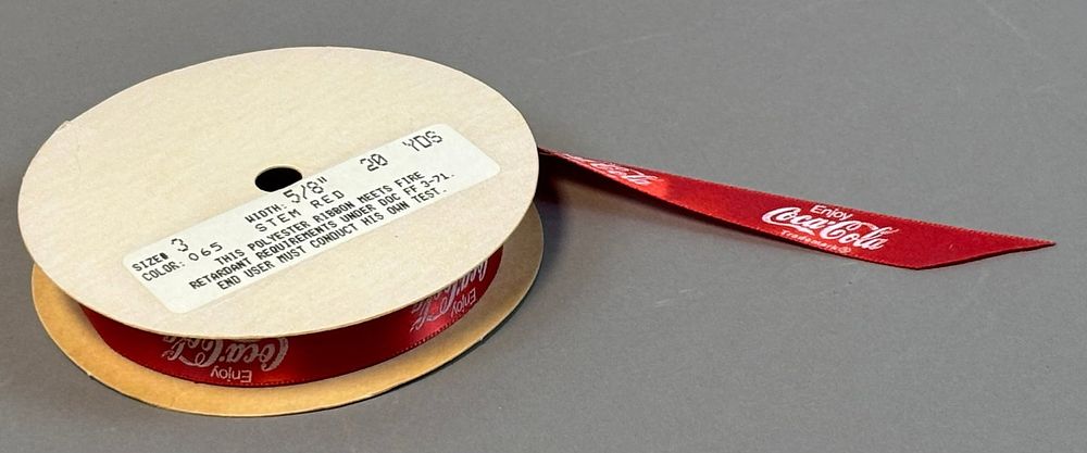 Lot 178: Enjoy Coca Cola 5/8" Wide 20 Yards Original Stem Red Ribbon on Spool