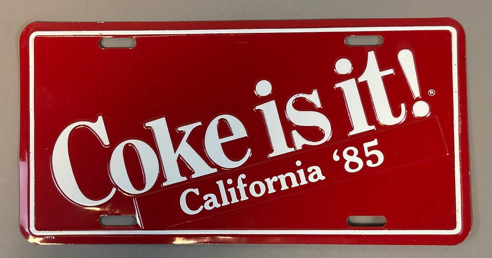 Lot 182: Coke Is It California 1985 Original Embossed License Plate