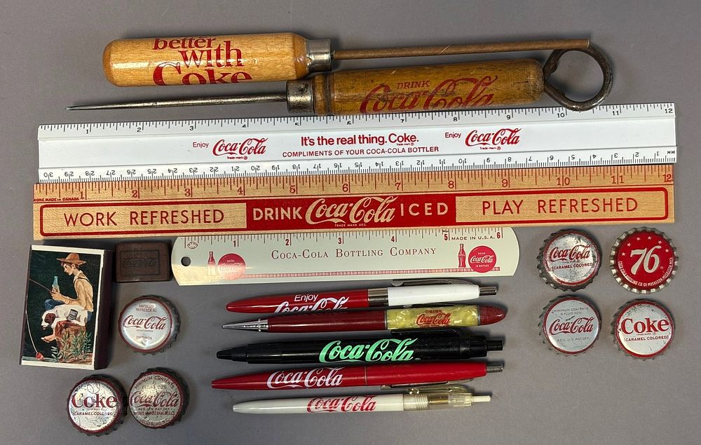 Lot 195: Lot 19 Original Coca Cola Advertising Items Pens Rulers Ice Picks Bottle Caps & More