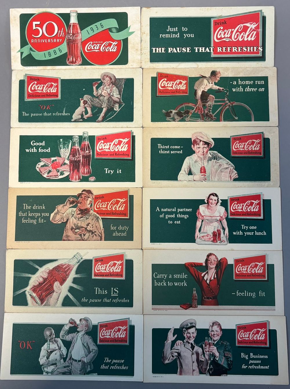 Lot 203: Lot 12 Different Original 40s-50s Drink Coca Cola Advertising Ink Blotters