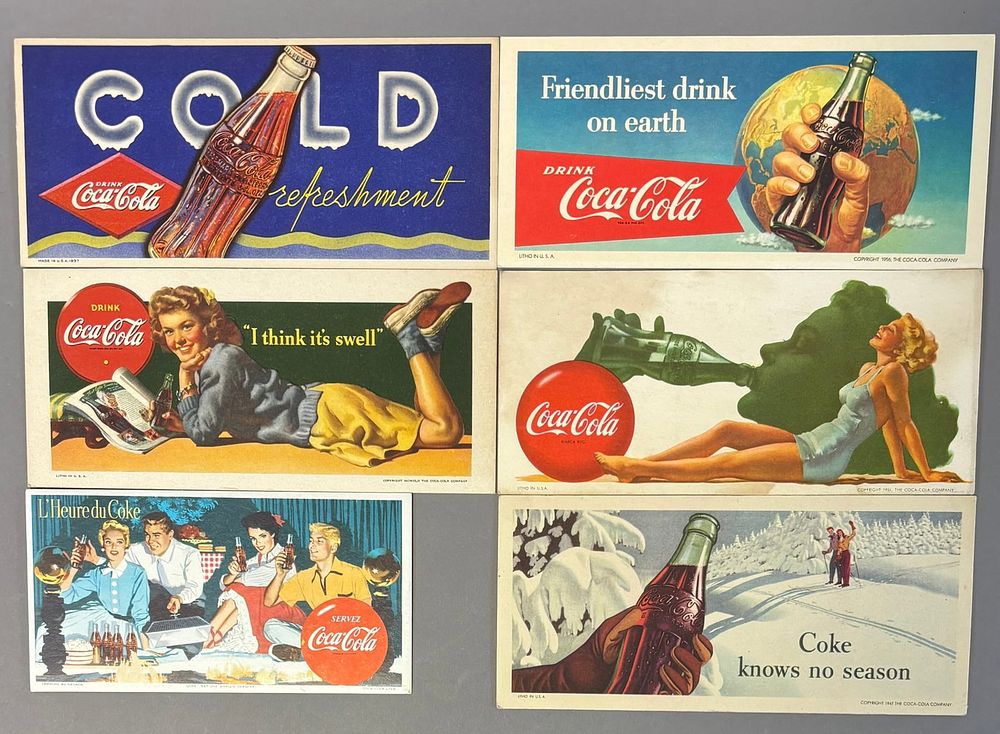 Lot 207: Lot 6 Original Coca Cola 50s Advertising Ink Blotters
