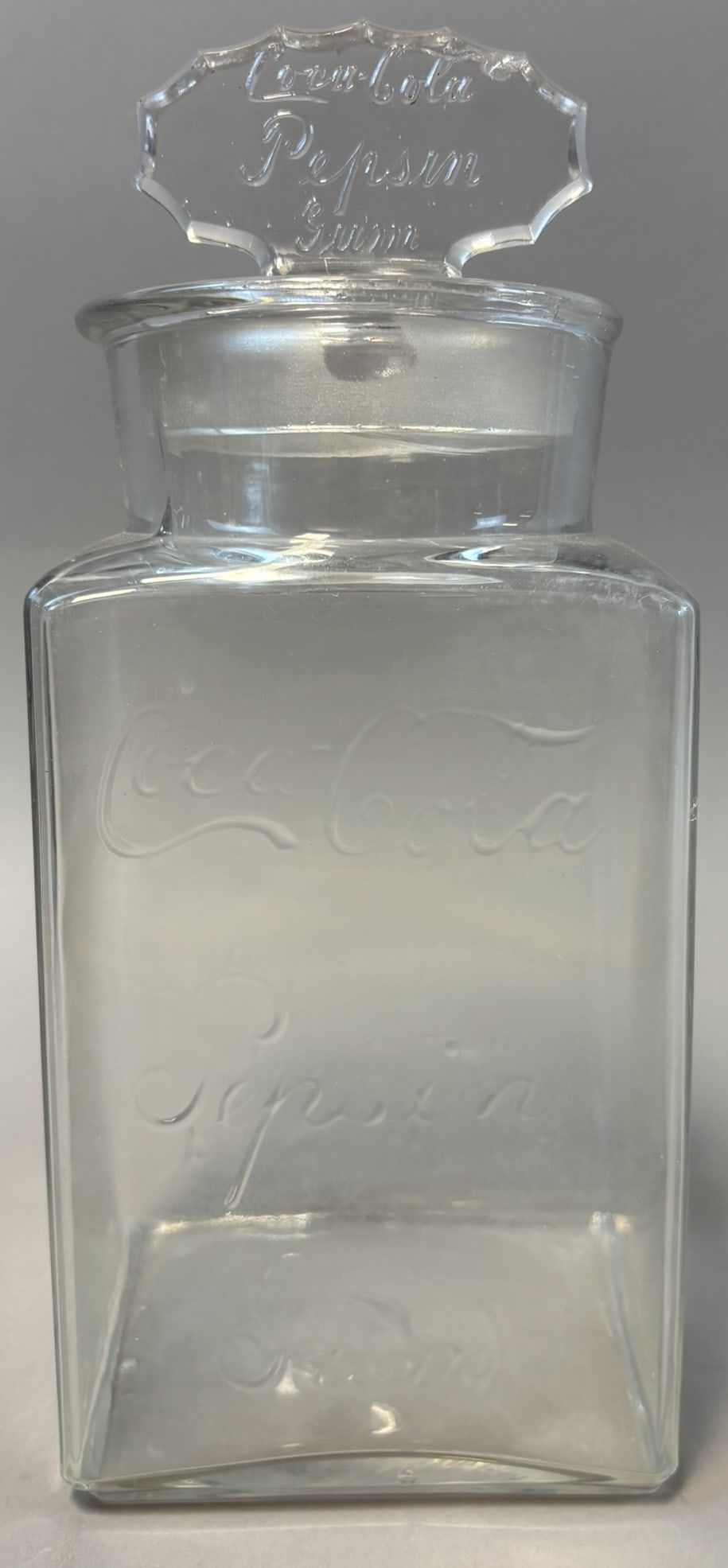 Lot 212: Antique Ca. 1905-1911 Coca Cola Pepsin Gum Glass Jar w/ Lid RARE
