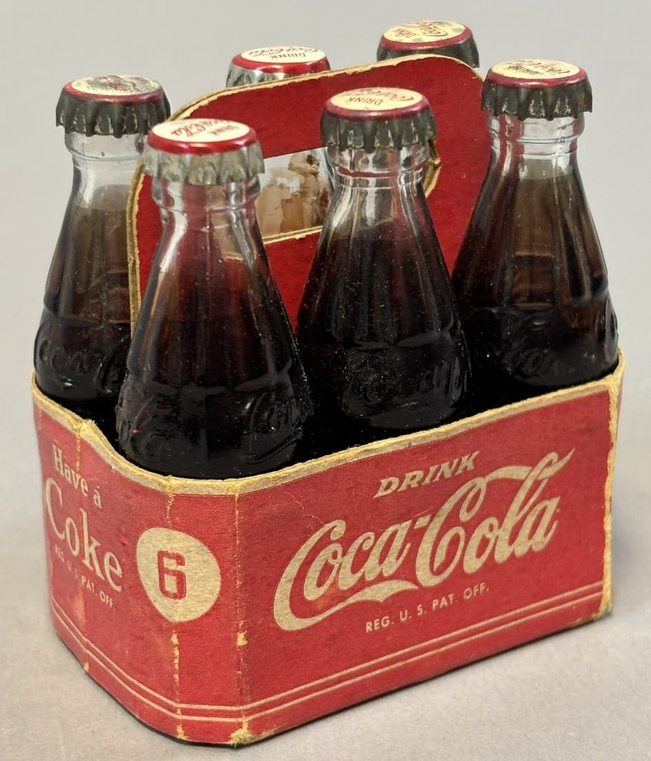 Lot 218: Drink Coca Cola Have A Coke 6 Pack Miniature Cardboard Carrier Full Bottles