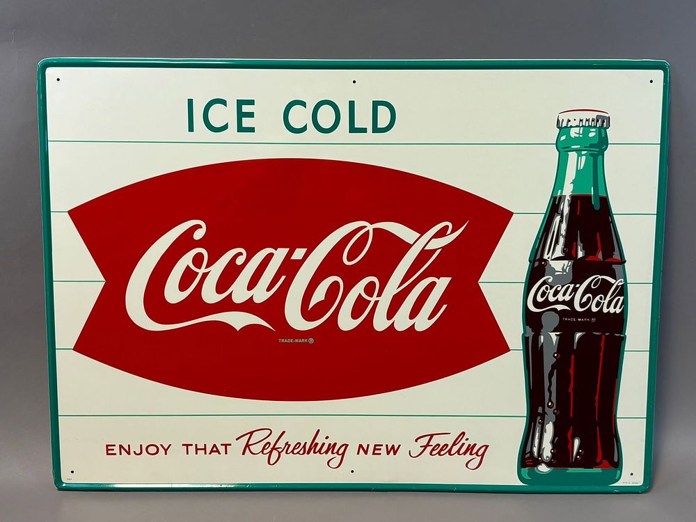 Lot 223: Drink Coca Cola Ice Cold Refreshing New Feeling SST Tin 1950s Advertising Sign