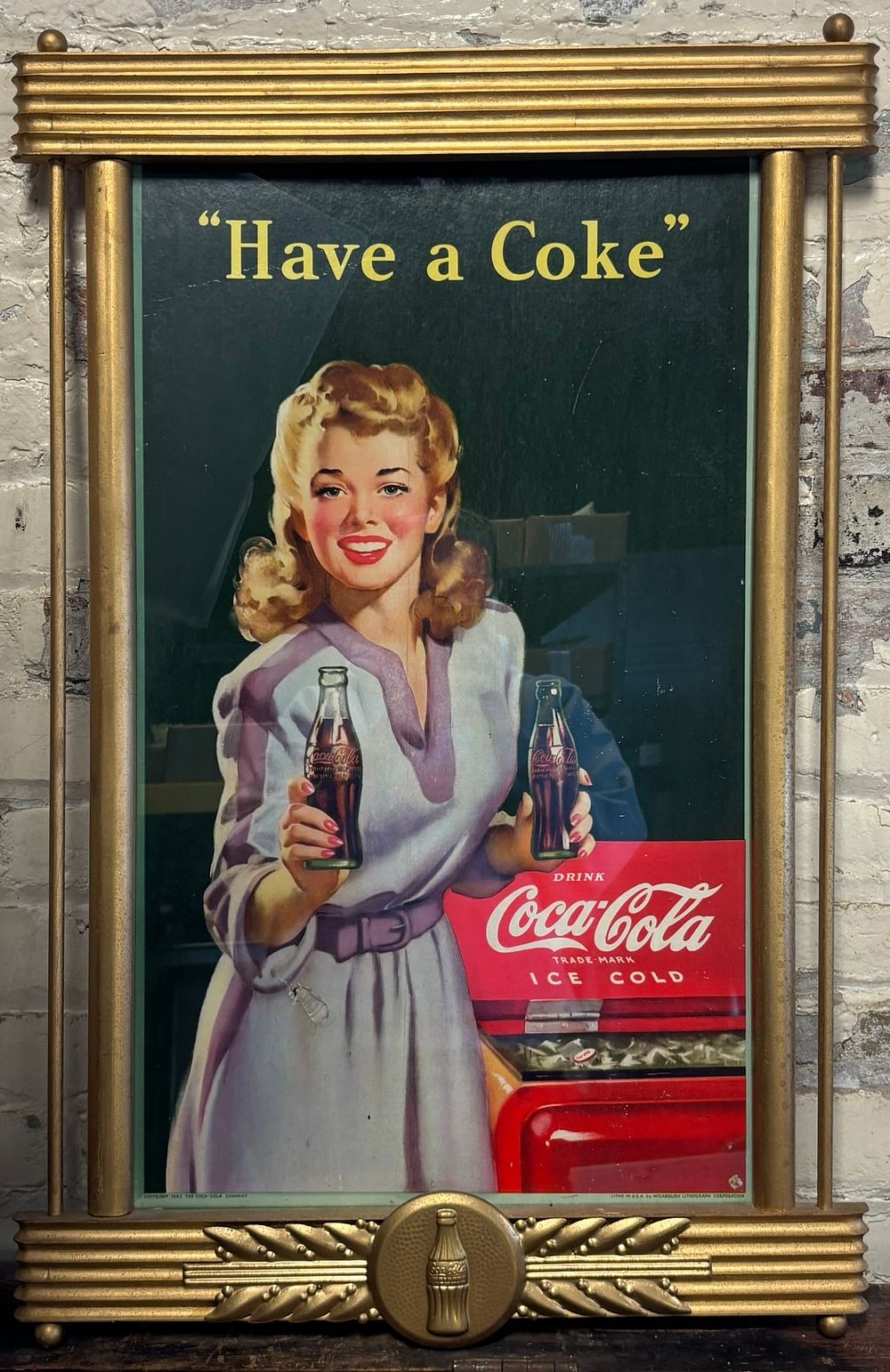 Lot 233: 1943 "Have A Coke" Original WW2 Era Cardboard Sign w/ Original Kay Frame
