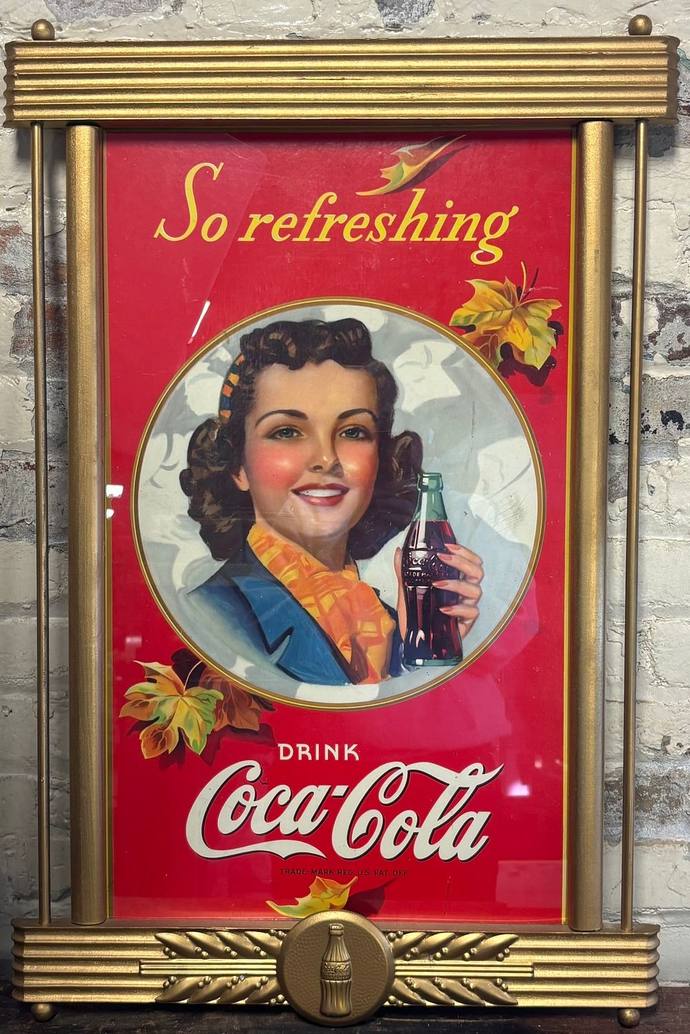 Lot 234: "So Refreshing" Drink Coca Cola Original Cardboard Sign w/ Original Kay Frame