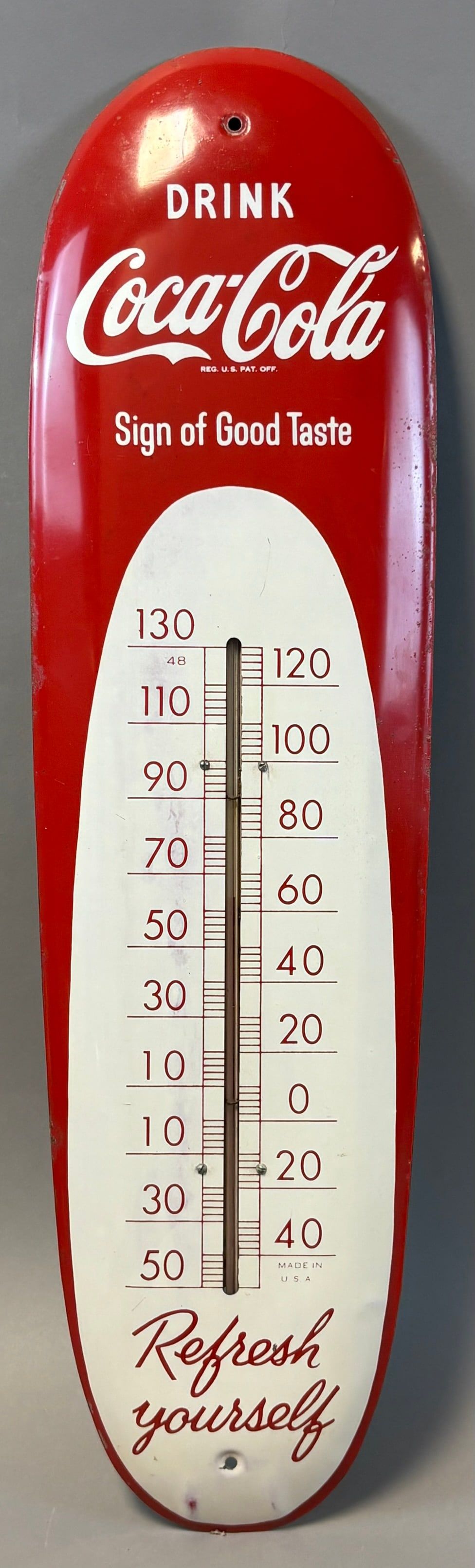 Lot 237: Drink Coca Cola Original Tin Metal Sign Of Good Taste Cigar Thermometer