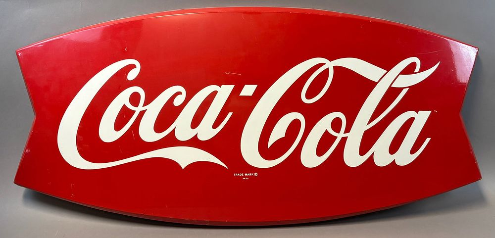 Lot 239: Coca Cola Painted Metal Original Fishtail Advertising 1950s Coke Sign