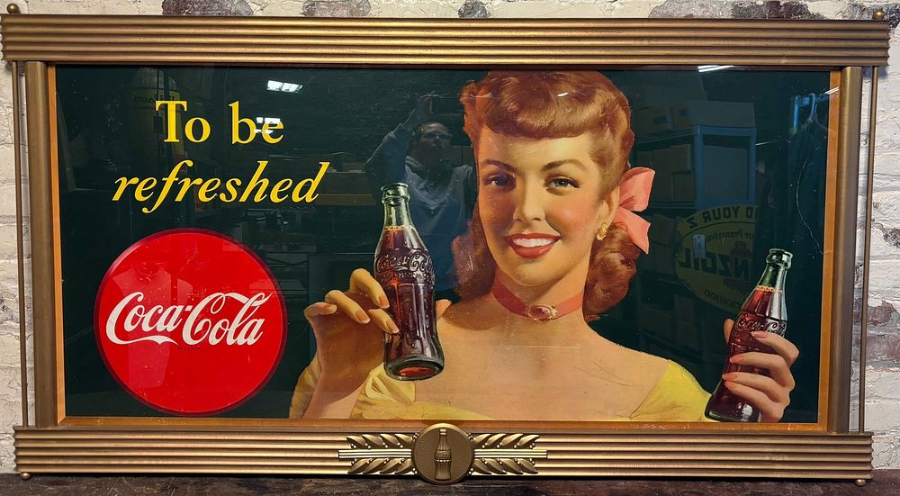 Lot 243: 1940s Coca Cola "To Be Refreshed" Original Cardboard Advertising Sign Kay Frame