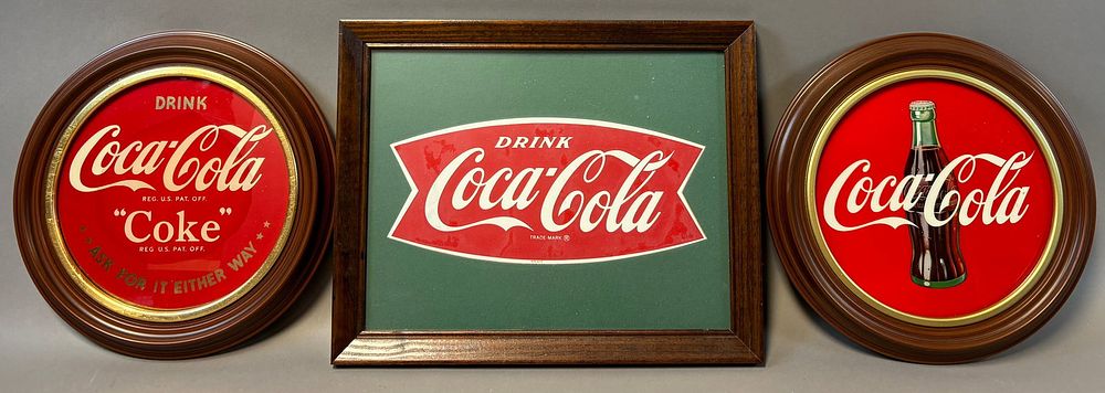 Lot 247: Lot 3 Drink Coca Cola Coke Advertising Framed Decals & Stickers