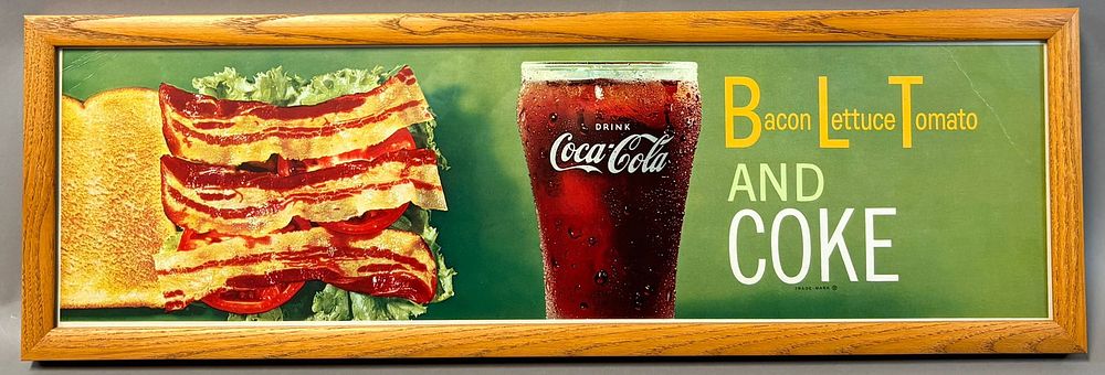 Lot 249: Drink Coca Cola Bacon Lettuce Tomato & Coke Framed Paper Advertising Sign